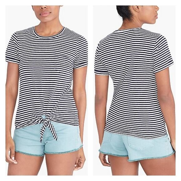 J. Crew | Navy & White Striped Tie Waist Pocket T-shirt | XXS - Picture 2 of 8